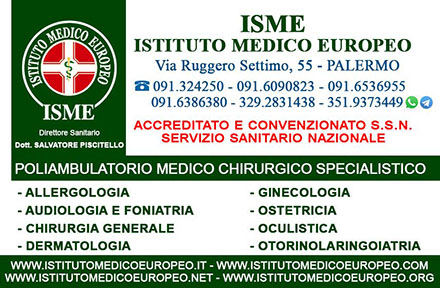 ISME - Istituto Medico Europeo Palermo, direttore sanitario Salvatore Piscitello, CONVENZIONATO SSN SERVIZIO SANITARIO NAZIONALE, OCULISTICA, OCULISTICA CONVENZIONATA PALERMO, dermatologo palermo, Dermatologia, Dermatologia Palermo, Dermatologia convenzionata Palermo, Dermatologo convenzionato Palermo, test allergici, test allergici convenzionati, prick test palermo, patch test palermo, intolleranze, intolleranze allergologiche palermo, CONVENZIONATO PALERMO, SSN PALERMO, visita convenzione palermo, miglior dermatologo palermo, osservazione nei, epiluminescenza, mutua, ricetta dermatologia, controllo dermatologo palermo, controllo dermatologo convenzionato palermo, dermatite, dermatite mani, cosa fare con dermatite, come curare dermatite, come curare puntine palermo, come curare macchie pelle, macchie pelle palermo, miglior centro dermatologia palermo, allergie alimentari, allergia polvere, acari, allergie da contatto, graminacee, allergie paritarie da curare, allergie da curare palermo, allergie animali, vaccini allergologia, allergologia pediatrica, vaccini bambini allergologia palermo, dermatologia pediatrica convenzionata palermo, dermatologo per bambini convenzionato